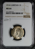 NG0360 Great Britain 1914 Shilling silver NGC MS64 gorgeous green toning combine