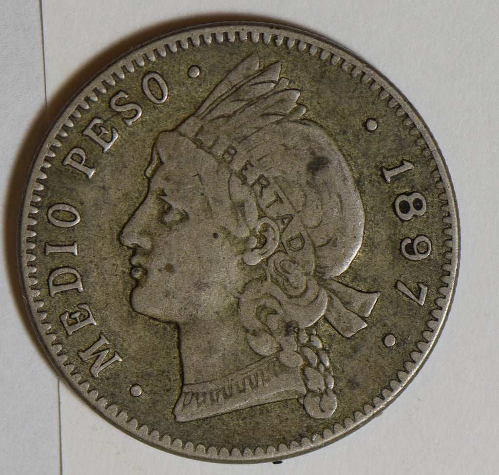 Dominican Republic 1897 50 Centavos silver orginal surface D0088 combine shippin
