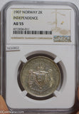 Norway 1907 2 Kroner silver NGC AU55 independence NG0802 combine shipping