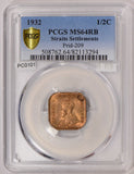 PC0101 Straits Settlements 1932  1/2 Cent PCGS MS 64RB combine shipping
