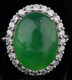 Chinese vintage natural emerald jade jadeite diamond platinum ring