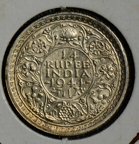 British India 1944 1/4 Rupee silver  I0223 combine shipping