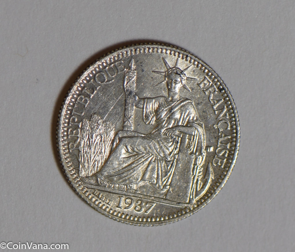 French Indo china 1937 10 Cents silver rare this nice BU0500 combine shipping