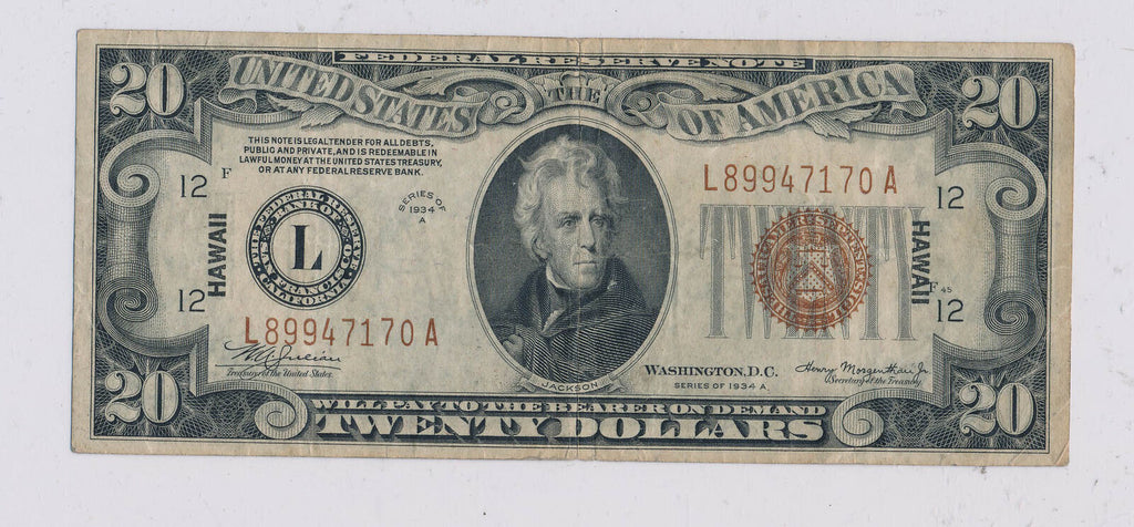 RC0229  1934 A $20 Hawaii federal reserve note  combine shipping