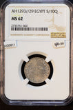NG0611 Egypt AH1293 //29 5/10Qirsh NGC MS62 rare in this grade combine shipping
