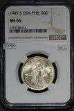NG0433 Philippines 1945 S 50 Centavos silver NGC MS65 rare in this grade! combin