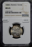 France 1888 A Franc silver NGC MS65 rare in this grade! NG0485 combine shipping