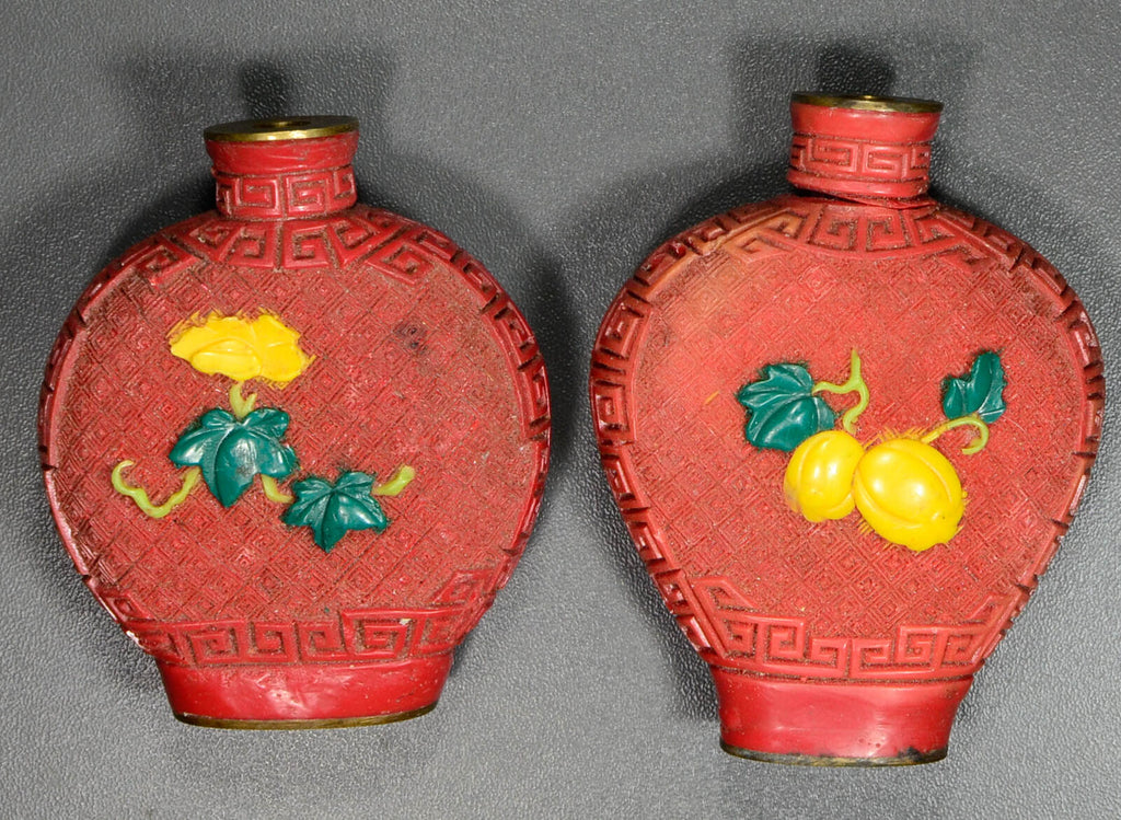 China     a pair of antique lacquer paint bottle, one is broken ~ see scan for c