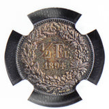 Switzerland 1894 A 1/2 Francs silver NGC MS63 nice golden toning NG0558 combine