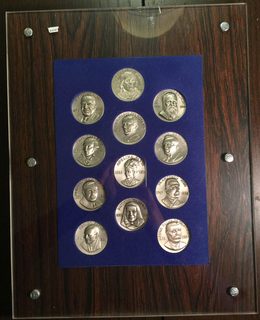 BU0167 Italy  Famous Italian People Medal Set silver in a frame, each medal cont