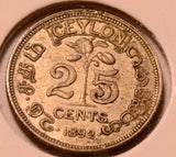 C0036 Ceylon 1892  25 Cents   combine shipping