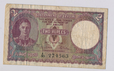 RC0134 Ceylon 1945 2 Rupees  combine shipping