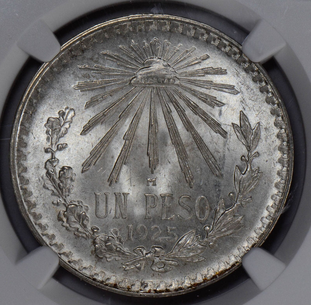NG0191 Mexico 1925 M Peso cap and rays NGC MS 65 combine shipping