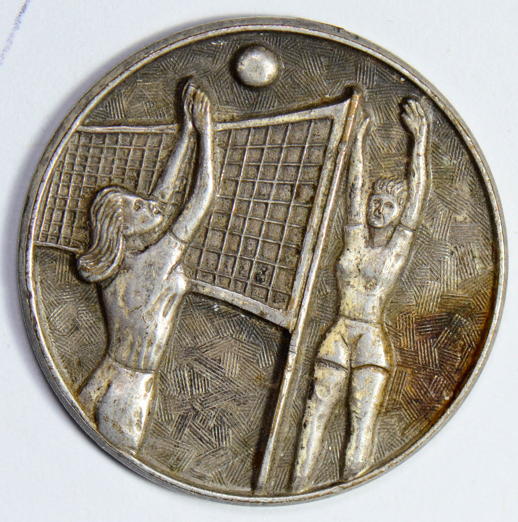 U0072   Medal silver vintage volleyball token high relief, handmade combine ship