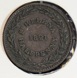 British India 1821 half 1/2 Penny st. Helena east india company combine sh I0330