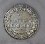 Swiss Cantons 1820 5 Batzen silver ICG AU58 NG0743 combine shipping