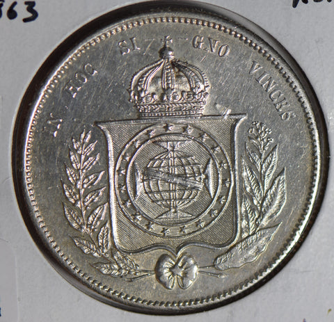 Brazil 1863 2000 Reis silver lustrous B0180 combine shipping