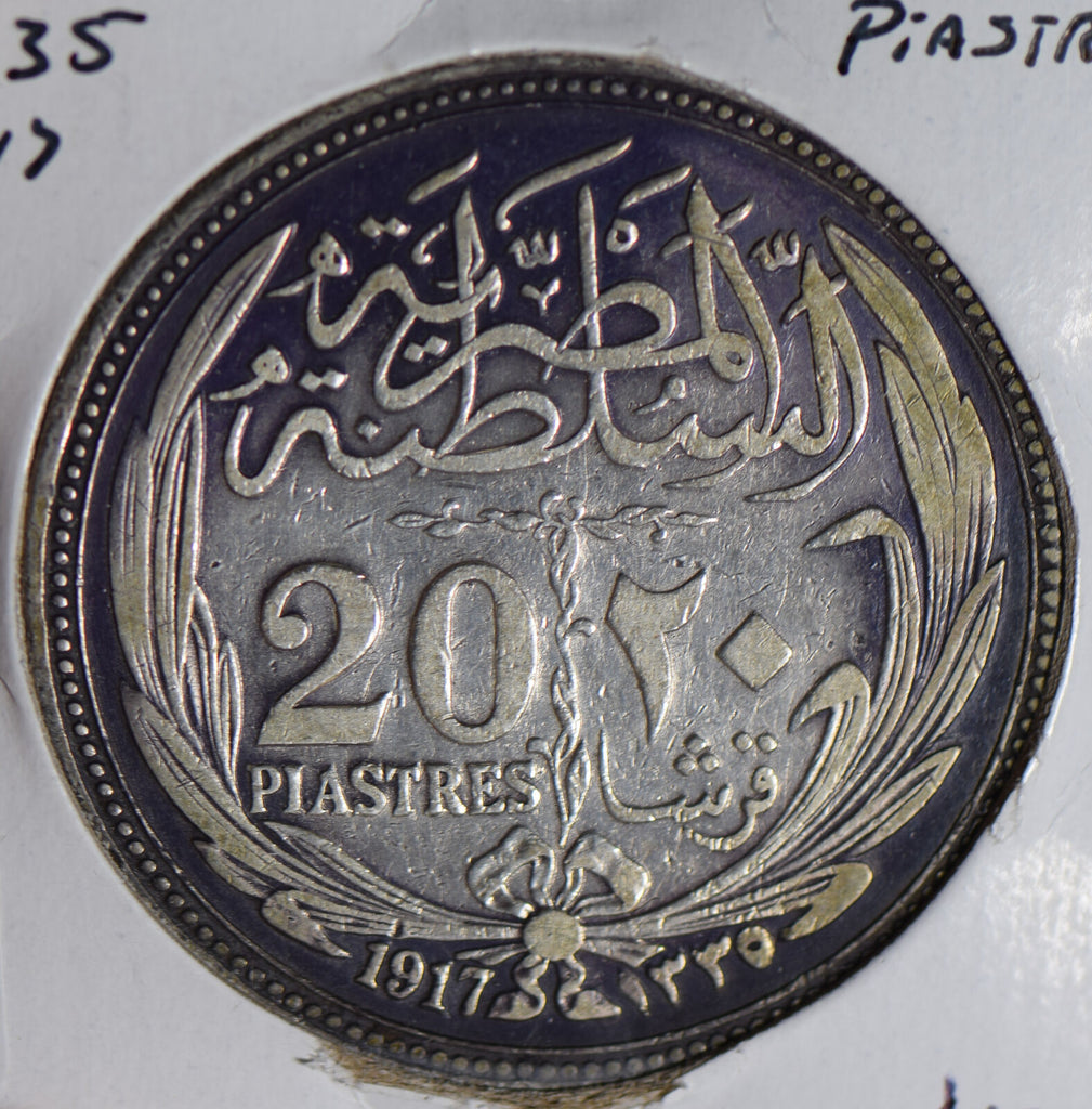 Egypt 1917 1335AH 20 Piastres silver  E0097 combine shipping
