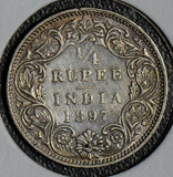 British India 1897 1/4 rupee silver  I0286 combine shipping