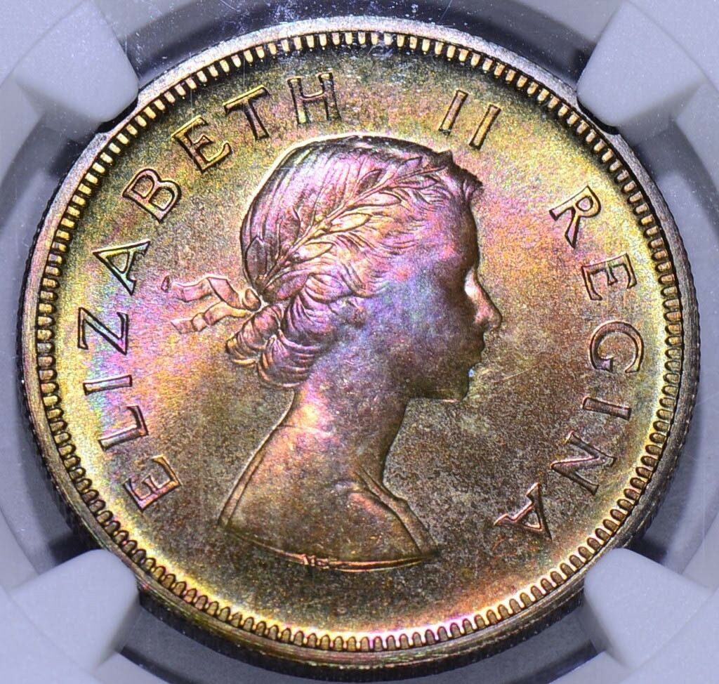 South Africa 1954  2.5 Shillings NGC PF 66*Star delicious pink, golden and green