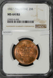 NG0283 Palestine 1927  2 Mils NGC MS 64 RB lustrous rare in this grade combine s