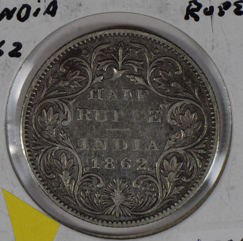 British India 1862 1/2 half Rupee silver  I0458 combine shipping