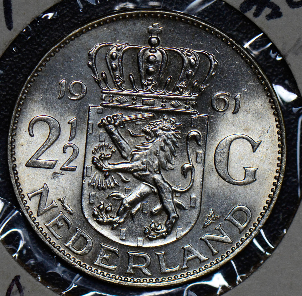Netherlands 1961 2 1/2 Gulden silver UNC 190470 combine shipping