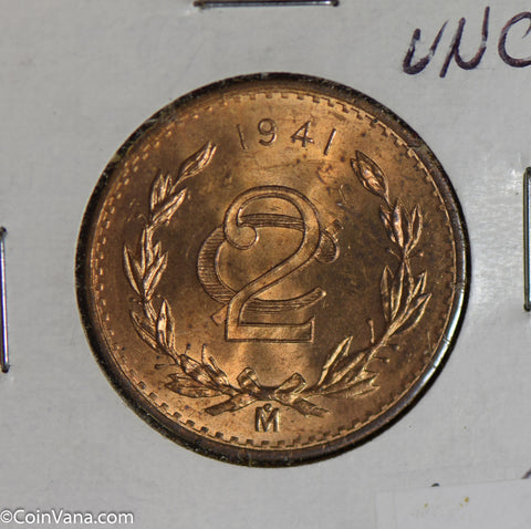 Mexico 1941 2 Centavos gem BU M0288 combine shipping