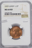 Lundy 1929 1/2 Puffin NGC MS64RD rare in red NG0632 combine shipping