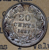 Nicaragua 1887 20 Centavos silver AU rare in this grade N0078 combine shipping